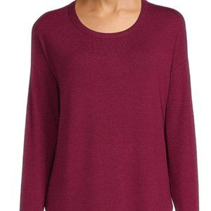 NEW long sleeve hacci t-shirt burgundy women's relaxed fit drop shoulder shirt